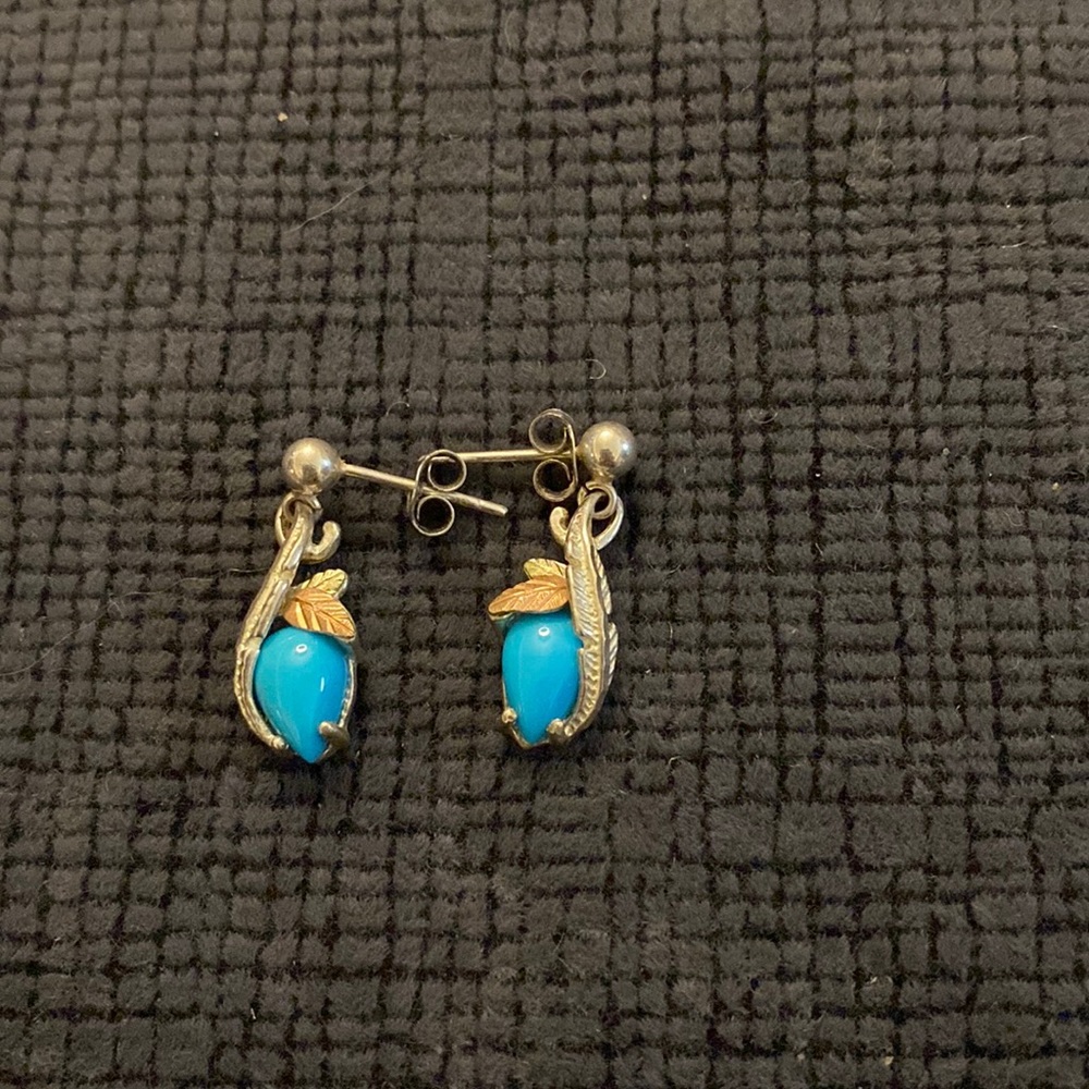 Vintage Sterling Silver & 12k Rose Gold with Turquoise Earrings